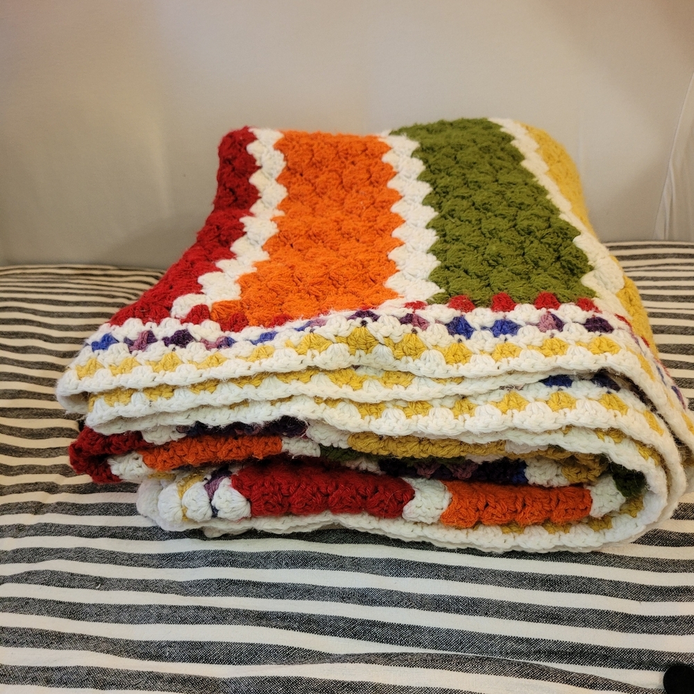 Vintage Handmade Crochet Afghan Large Throw Blanket Granny